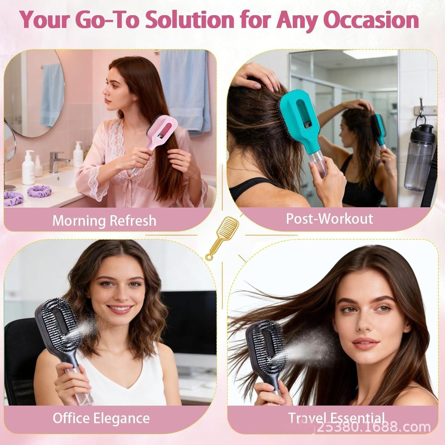 One-Click Spray Anti-Frizz Hair Brush - 2-in-1 styling tool