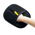 Electrostatic pet hair removal glove in use
