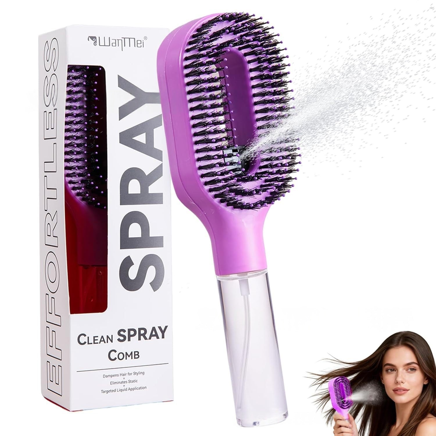 One-Click Spray Anti-Frizz Hair Brush - smooth shiny hair result