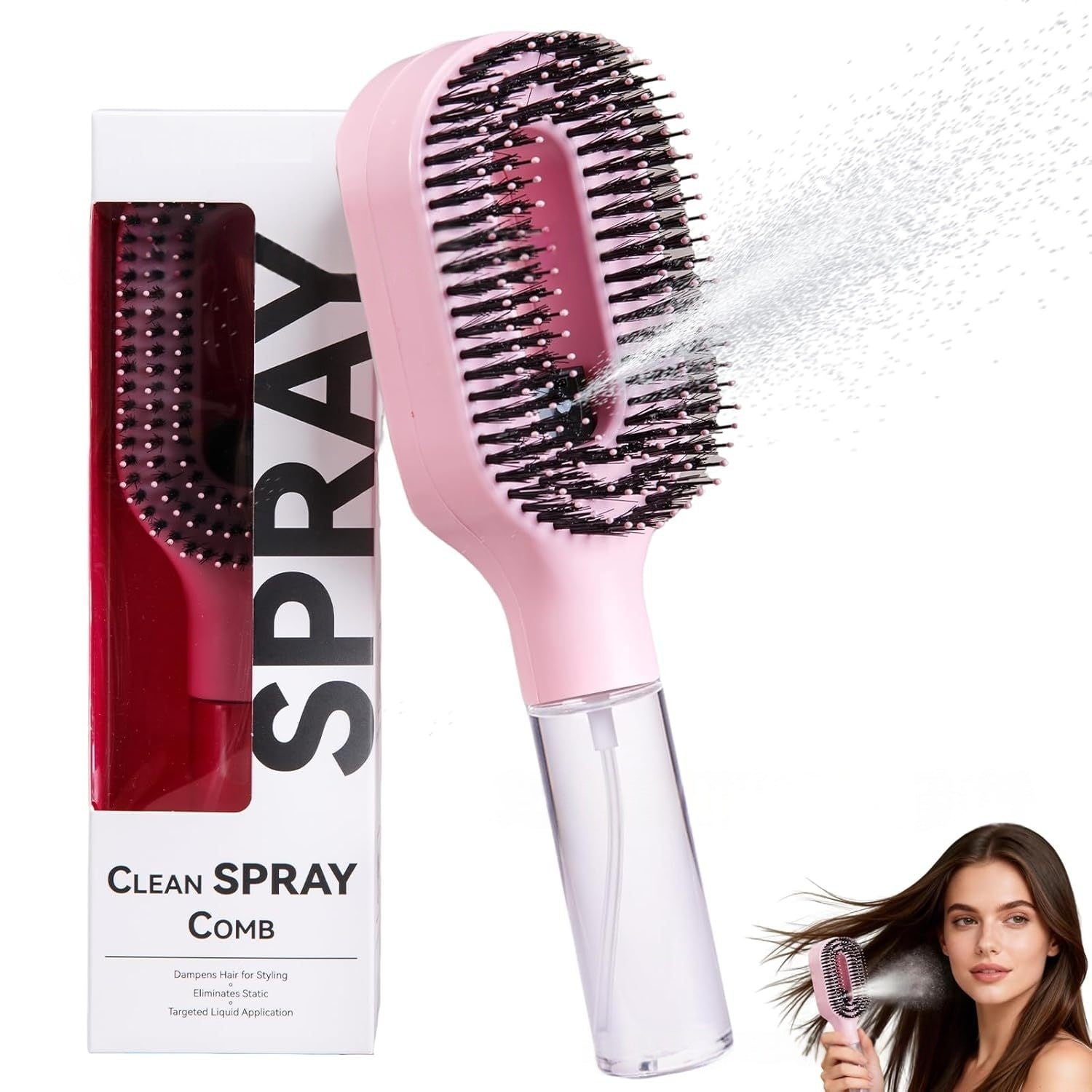 One-Click Spray Anti-Frizz Hair Brush - multiple color options