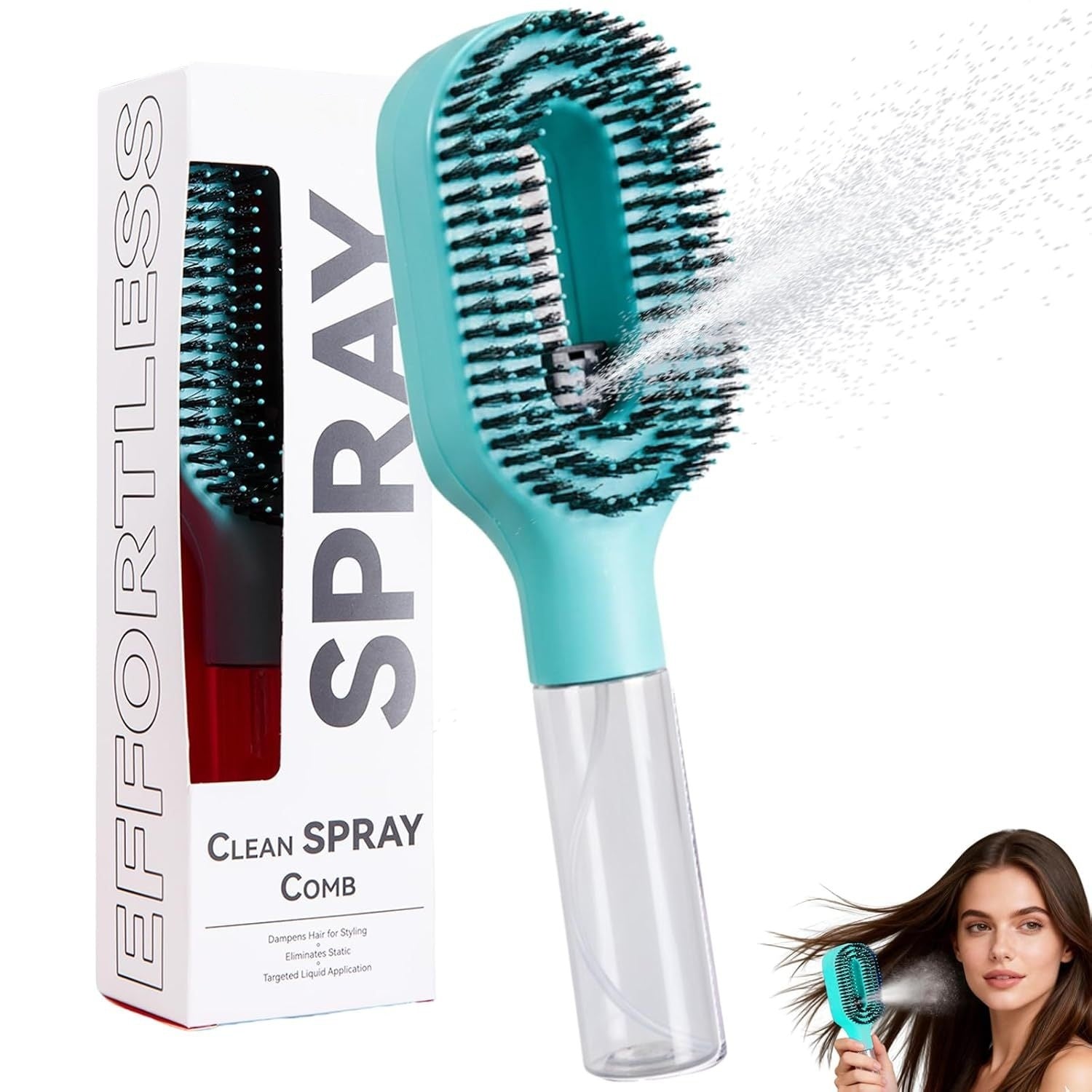 One-Click Spray Anti-Frizz Hair Brush - anti frizz bristles close up