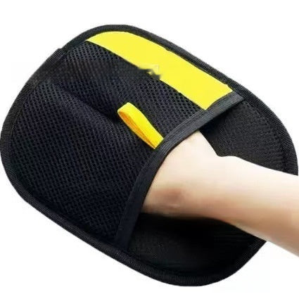 Pet deshedding glove works on sofa and furniture