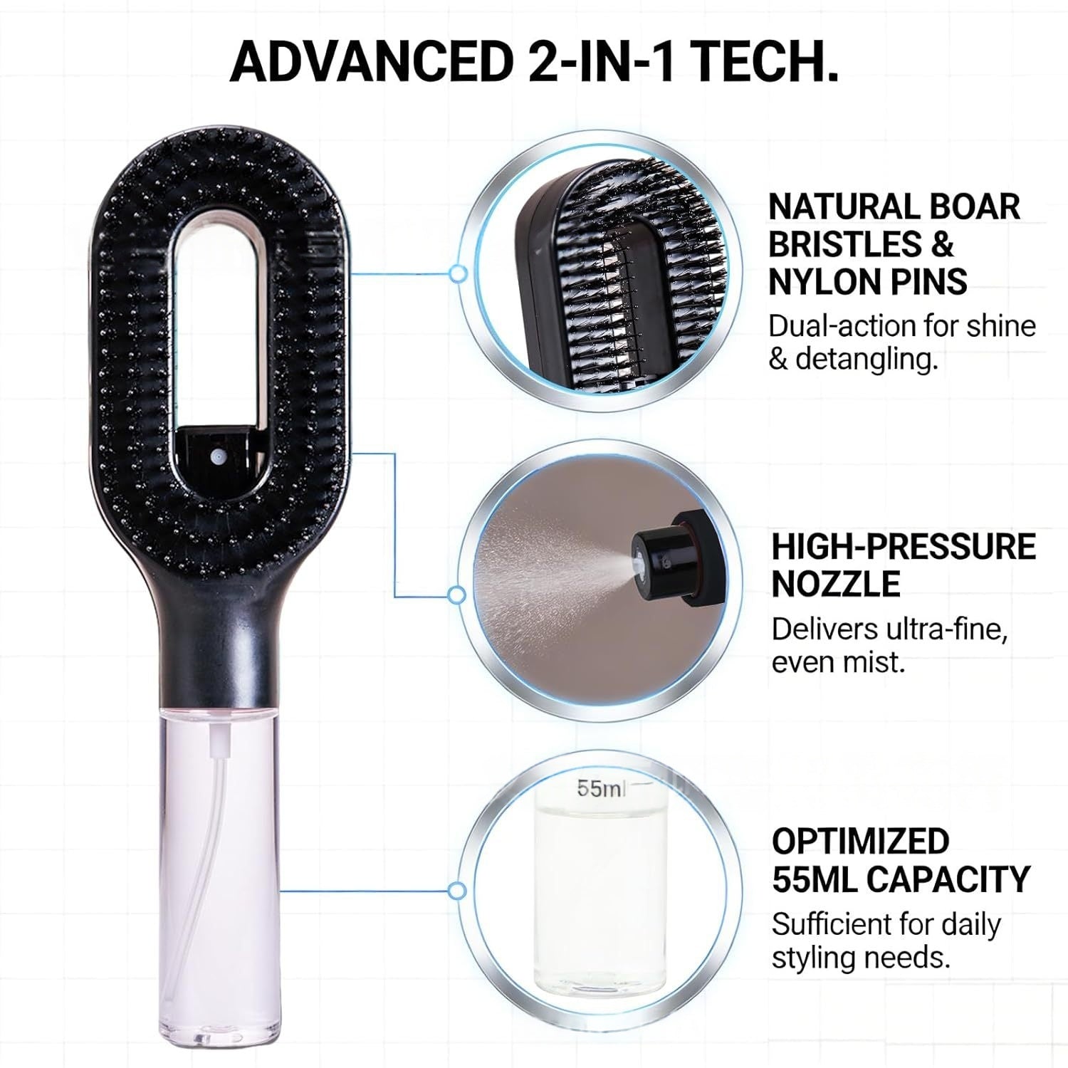 One-Click Spray Anti-Frizz Hair Brush - spray mist feature
