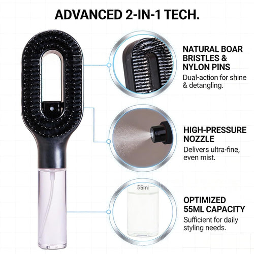 One-Click Spray Anti-Frizz Hair Brush - spray mist feature
